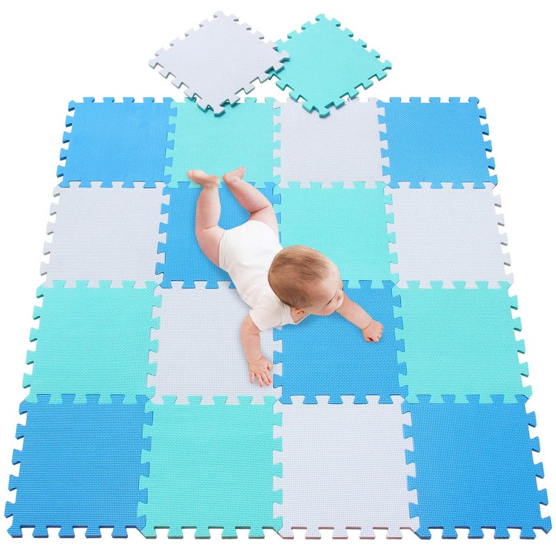 meiqicool Playspot Foam Play Mat for Baby, Grey/Cream,White,Blue and Green 55.9" X 44.9"101107108 - Image 1